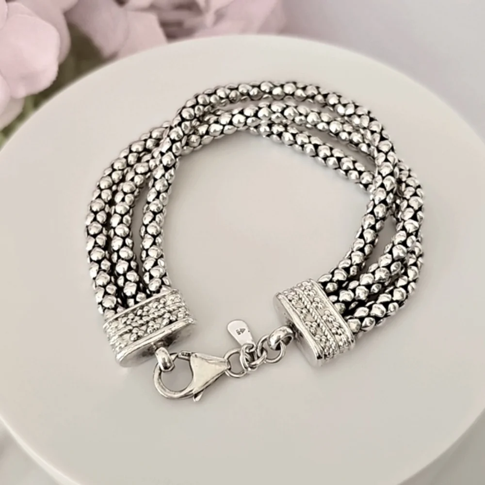 Silpada 3- Strand Sterling Silver Popcorn Bracelet B1210 Heavy!